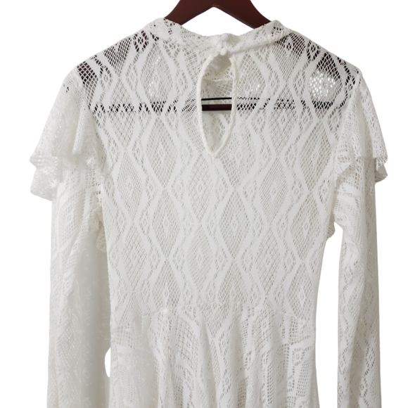 Free People Rock Candy Lace Ruffle Mockneck Sheer Flare Mini Dress Size Small - Picture 7 of 14